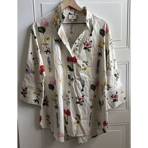 Tuckernuck Willow Floral 3/4 Sleeve Collared Crystal Button Popover Size Large.